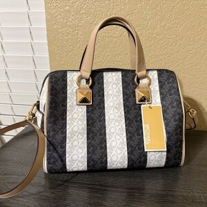 Michael Kors Black and White Striped Satchel